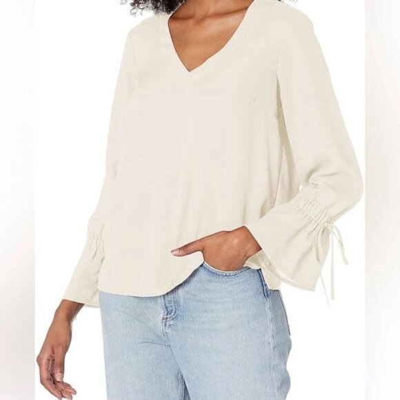 J Crew Mercantile Blouse Ivory Romantic V Neck Lined Tie Sleeve Womens 10 - Picture 14 of 14